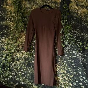 PrettyLittleThing Brown Long Sleeve Dress